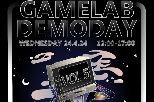The Demoday vol 5 poster. Made by Elli Riipinen.